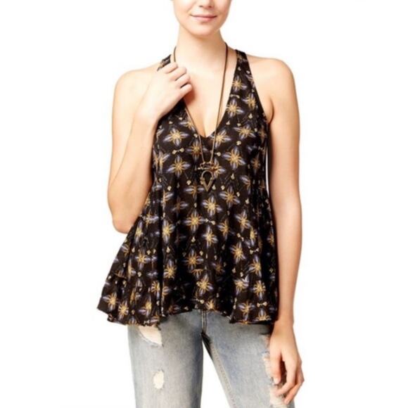 Intimately Free People Black Boho Printed V Neck Tunic Tank NWOT - Picture 1 of 6